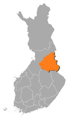 Map of Finland, Kainuu highlighted