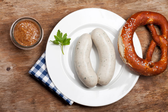 bayerische Wei&szlig;w&uuml;rste von oben