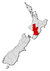 Map of New Zealand, Hawke's Bay highlighted