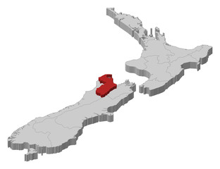 Map of New Zealand, Marlborough highlighted