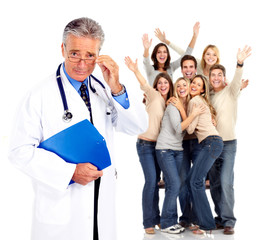 Obraz premium Medical doctor and happy people patients.