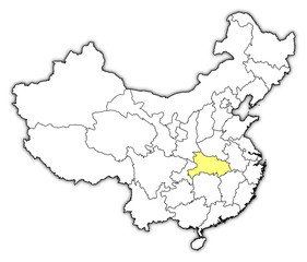 Map of China, Hubei highlighted