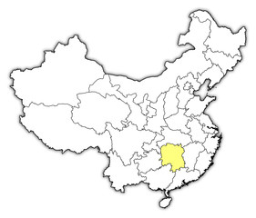 Map of China, Hunan highlighted