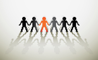 3d pixel human figures in a row - illustration