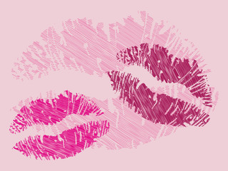 isolated grunge lips print on pink - illustration