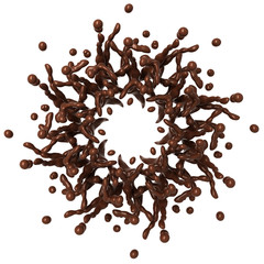 Liquid chocolate splash with drops isolated