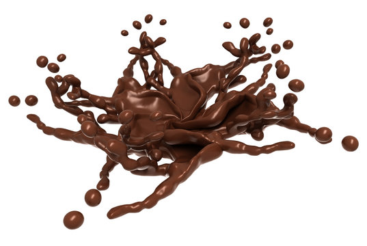 Splash: Liquid chocolate shape with drops isolated