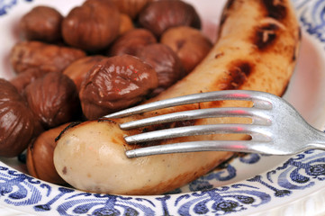 le boudin blanc grillé et les marrons