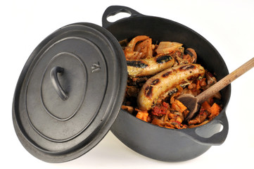 Cocotte de légumes et boudins blancs