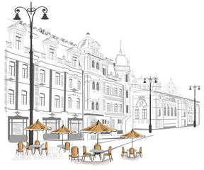 Foto op Plexiglas Tekening straatcafé Serie straatcafés in schetsen
