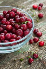 Cranberries on wooden background