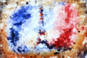 Eiffel Tower. Grunge abstract background made with flowers.