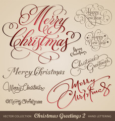 christmas greetings hand lettering set (vector)