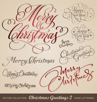 christmas greetings hand lettering set (vector)