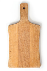 Kitchen cutting board isolated on white background. View from ab