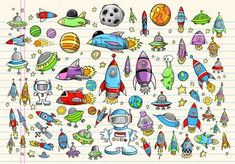 Peel and stick wall murals Cartoon draw Color Doodle Space Set Vector Illustration Set
