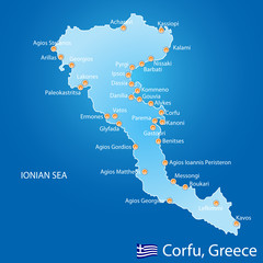 Island of Corfu in Greece map - obrazy, fototapety, plakaty