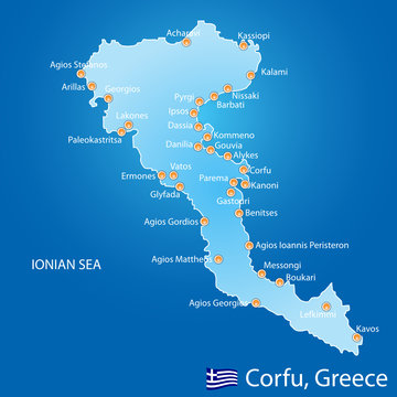 Island of Corfu in Greece map