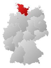 Map of Germany, Schleswig-Holstein highlighted