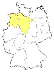 Fototapeta na wymiar Map of Germany, Lower Saxony highlighted