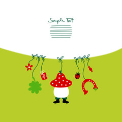 Card Hanging Fly Agaric & Symbols Birthday