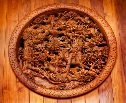 Wooden Dragon Panel Jing An Temple Shanghai China