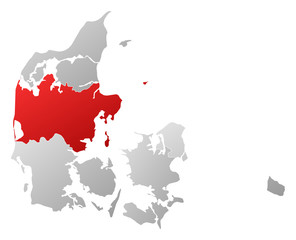 Map of Danmark, Central Denmark highlighted