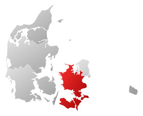 Map of Danmark, Zealand highlighted