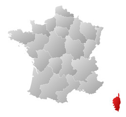Map of France, Corsica highlighted