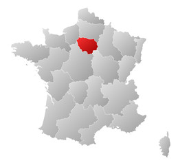 Map of France, Île-de-France highlighted