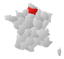 Map of France, Picardy highlighted