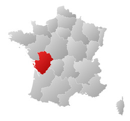 Map of France, Poitou-Charentes highlighted