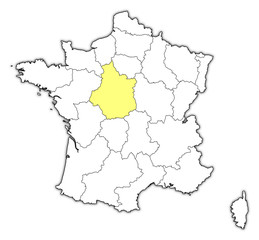 Map of France, Centre highlighted