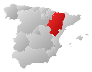 Map of Spain, Aragon highlighted