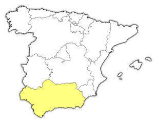 Fototapeta na wymiar Map of Spain, Andalusia highlighted