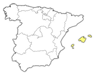 Map of Spain, Balearic Islands highlighted