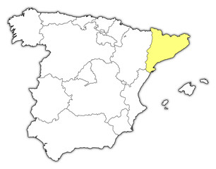 Fototapeta na wymiar Map of Spain, Catalonia highlighted