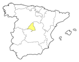 Obraz na płótnie Canvas Map of Spain, Madrid highlighted