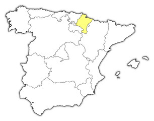 Plakat Map of Spain, Navarre highlighted