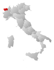 Map of Italy, Aosta Valley highlighted