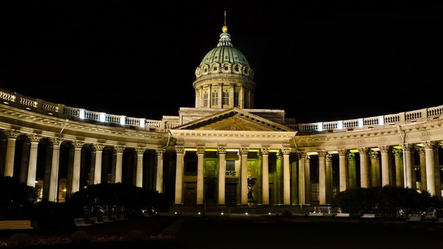 The Kazan Cathedral in St. Petersburg at night, Russia