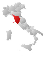 Map of Italy, Tuscany highlighted