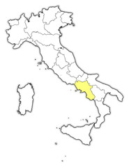 Map of Italy, Campania highlighted