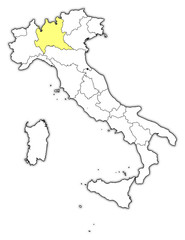 Map of Italy, Lombardy highlighted