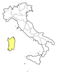 Naklejka premium Map of Italy, Sardinia highlighted