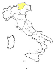 Map of Italy, Trentino-Alto Adige/Südtirol highlighted