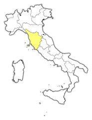 Map of Italy, Tuscany highlighted