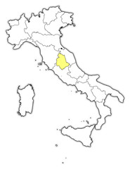 Map of Italy, Umbria highlighted