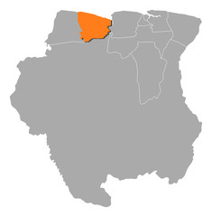 Map of Suriname, Coronie highlighted