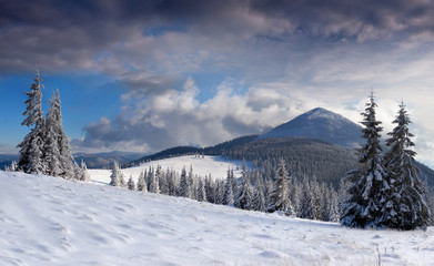 Fototapeta na wymiar Piękny zimowy krajobraz w górach